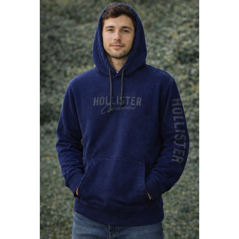 HOLLISTER California Hoodie Mens M Midnight Blue Pullover Kangaroo Pocket